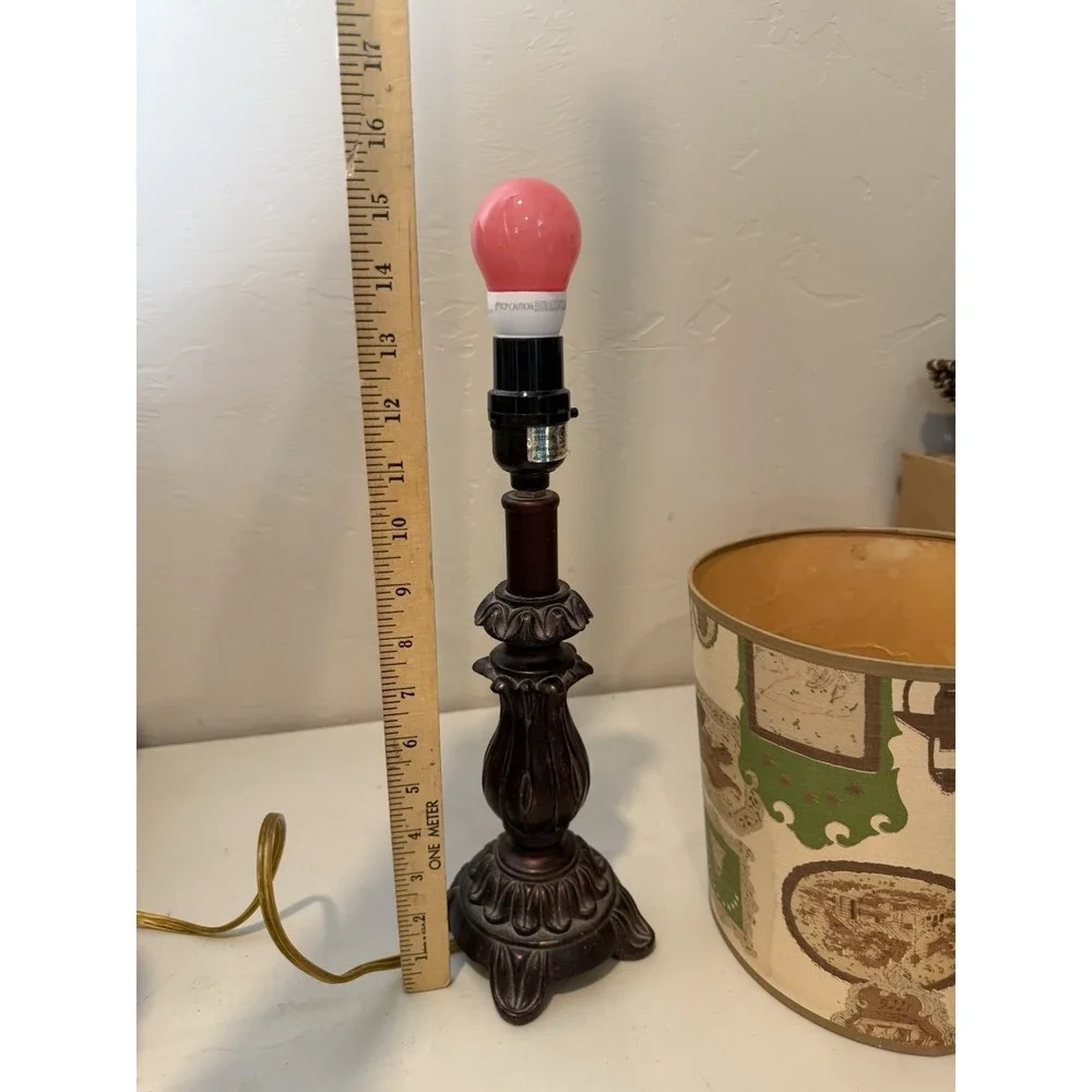 Vintage Unique Table Accent Lamp Wood / Metal / Resin With Shade ~14
